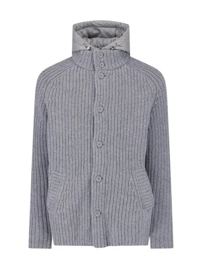 Herno Grey Hooded Waterproof Knit Wool Jacket In Gray