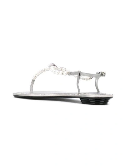 Shop René Caovilla T-bar Flat Sandals In Metallic