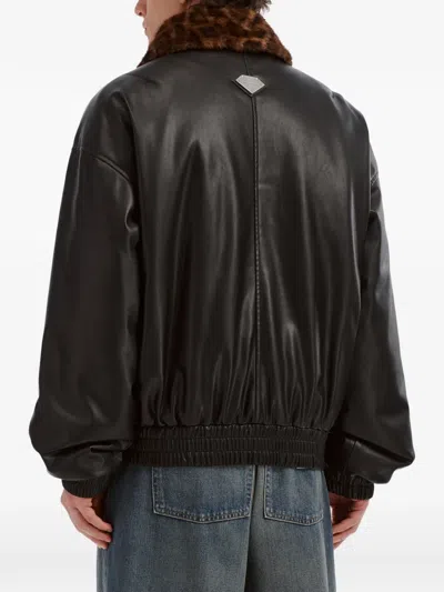 Five Cm Leopard-print-collar Jacket In Black