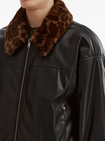 Five Cm Leopard-print-collar Jacket In Black
