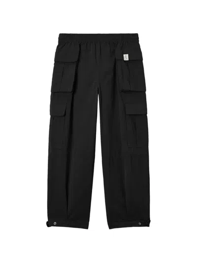 Five Cm Multi-pocket Drawstring Cargo Pants In Black