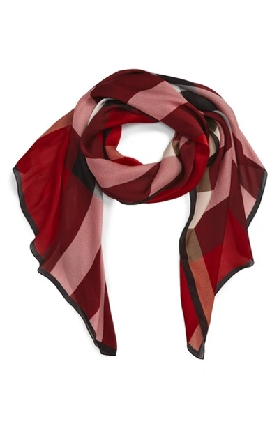Shop Burberry Mega Check Silk Scarf In Red