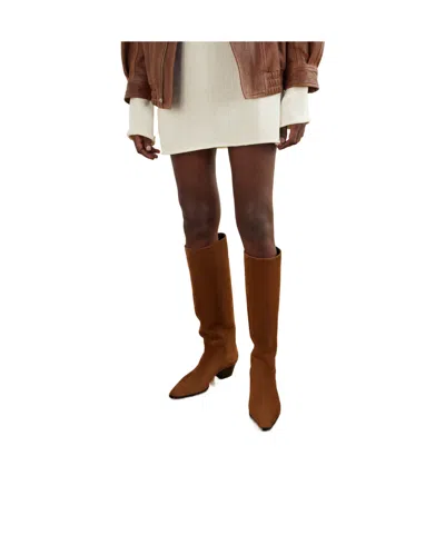 Aeyde Solid Color Suede Knee Boots In Brown