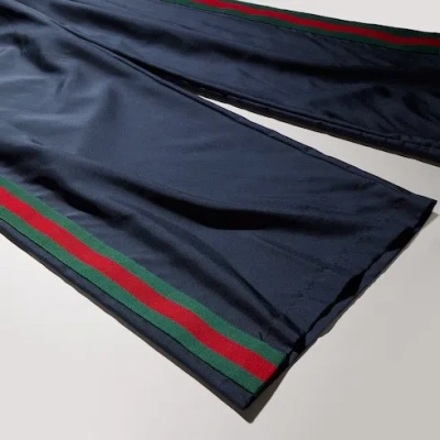 Gucci Technical Silk Poplin Pants With Web In Blue
