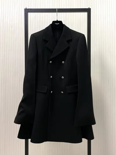 Celine Double-breasted Coat In Black