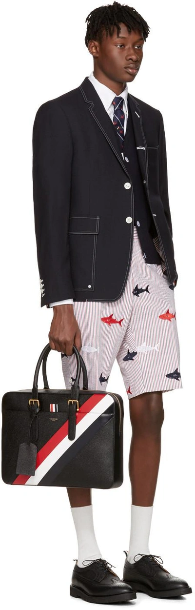 Shop Thom Browne Black Diagonal Stripe Business Briefcase