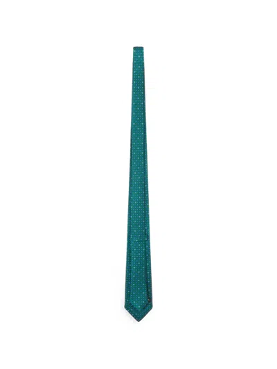 Kiton Fabric Tie With Micro Geometric Pattern In Green