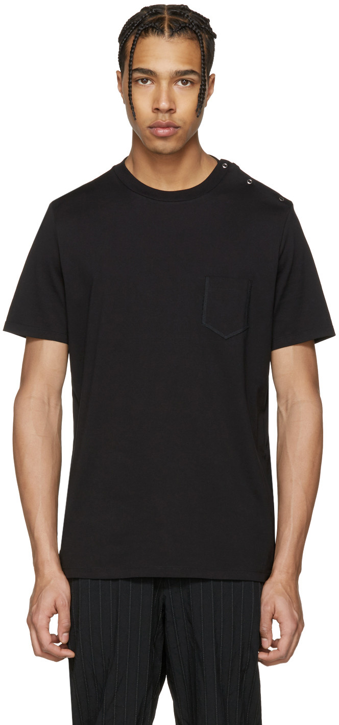 Maison Margiela Black Shoulder Snap T-shirt | ModeSens
