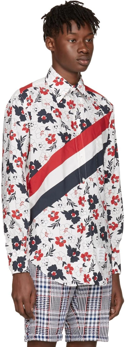 Shop Thom Browne Tricolor Classic Stripes & Floral Outline Shirt