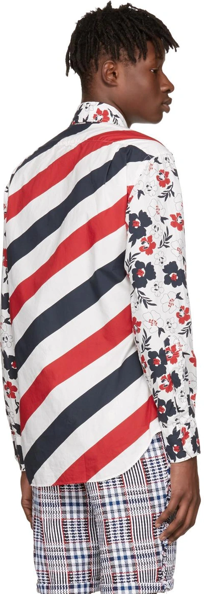 Shop Thom Browne Tricolor Classic Stripes & Floral Outline Shirt