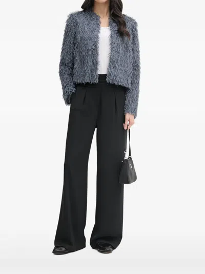 Ouí Feather-effect Knitted Jacket In Gray