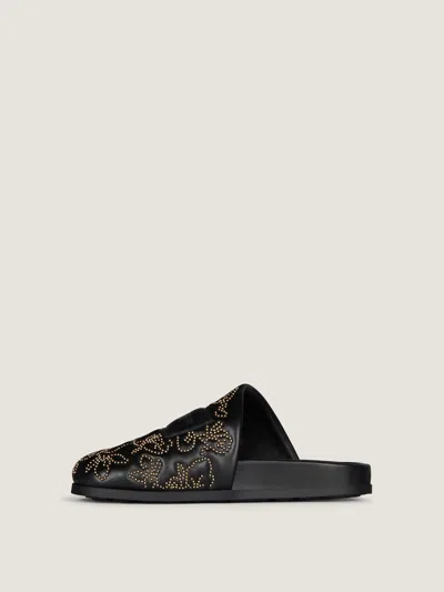 Givenchy Label Flat Mules In Leather With Studs In Black/gold
