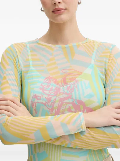 Never Fully Dressed Geometric-print Mesh T-shirt In Neutrals
