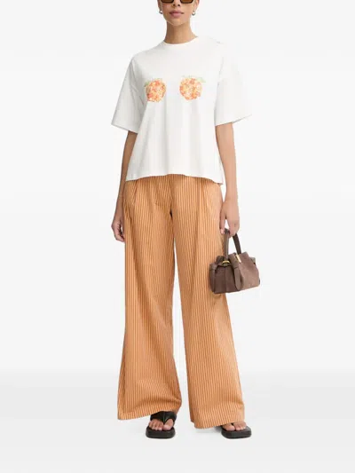Never Fully Dressed Peach-print Cotton T-shirt In White