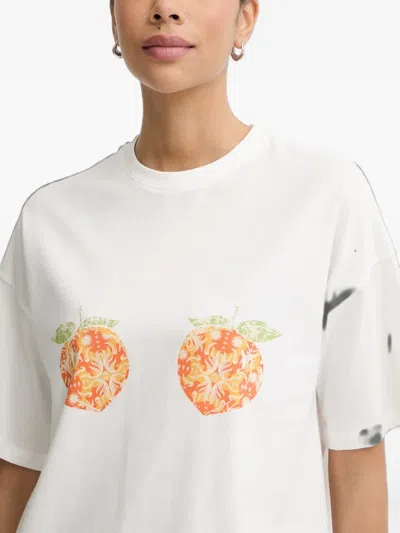 Never Fully Dressed Peach-print Cotton T-shirt In White