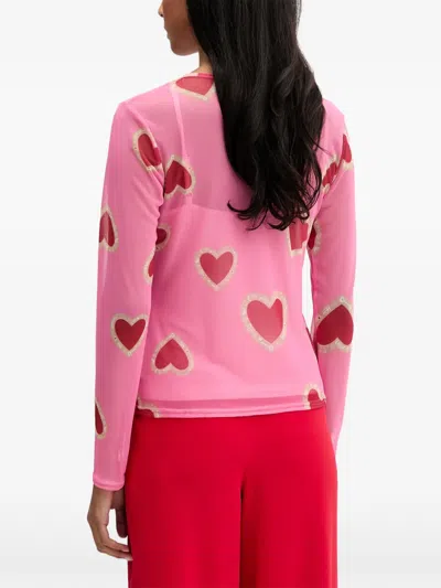 Never Fully Dressed Heart-print Mesh T-shirt In 핑크