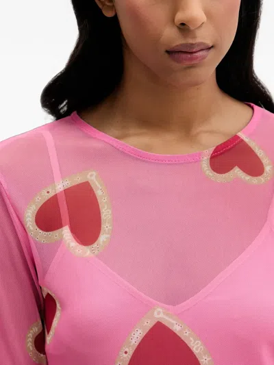 Never Fully Dressed Heart-print Mesh T-shirt In 핑크