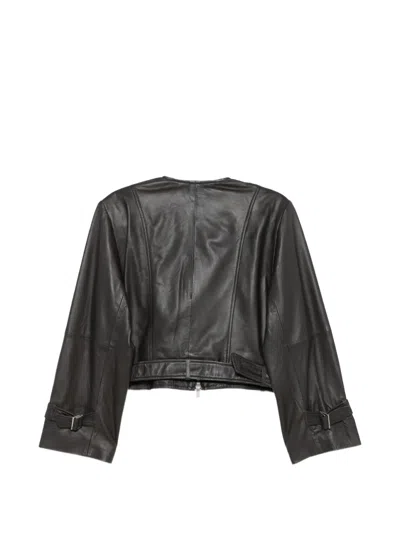 Alysi Belted Leather Jacket In Black