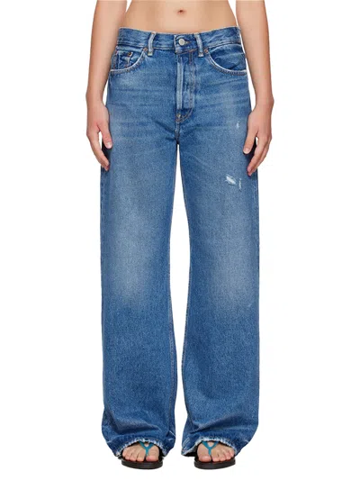 Acne Studios Womens Mid Blue Vintage Blue Flared-leg Denim Jeans In Blue
