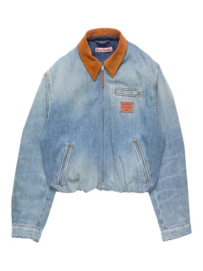 Acne Studios Women Denim Bomber Jacket Mid Blue In Blue