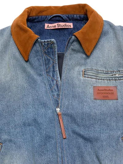 Acne Studios Women Denim Bomber Jacket Mid Blue In Blue