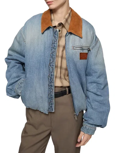 Acne Studios Women Denim Bomber Jacket Mid Blue In Blue
