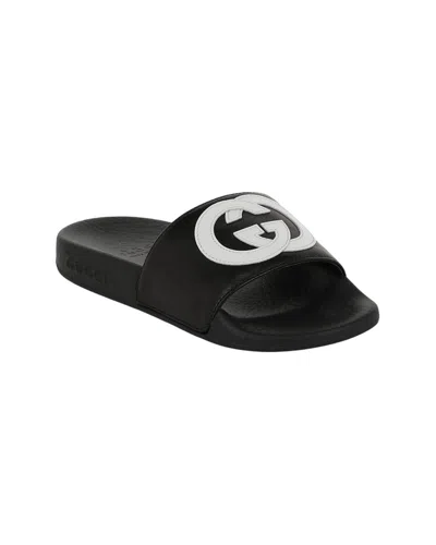Gucci Interlocking G Leather Slide Sandal In Black