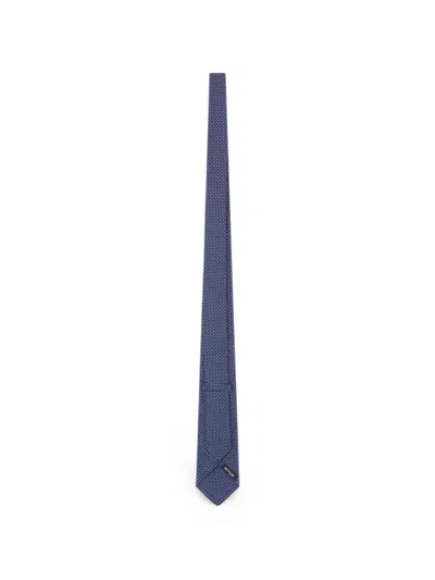 Kiton Fabric Tie With Micro Geometric Pattern In Blue