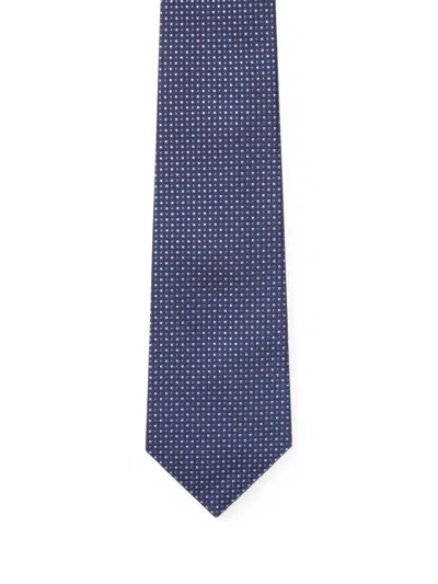 Kiton Fabric Tie With Micro Geometric Pattern In Blue