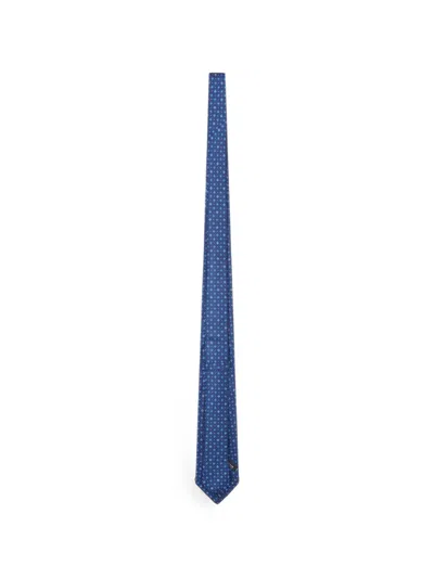 Kiton Fabric Tie With Micro Geometric Pattern In Blue