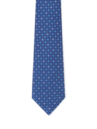 Kiton Fabric Tie With Micro Geometric Pattern In Blue