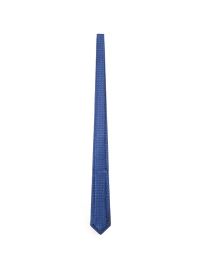Kiton Fabric Tie With Micro Geometric Pattern In Blue