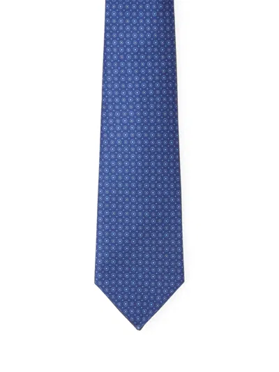 Kiton Fabric Tie With Micro Geometric Pattern In Blue