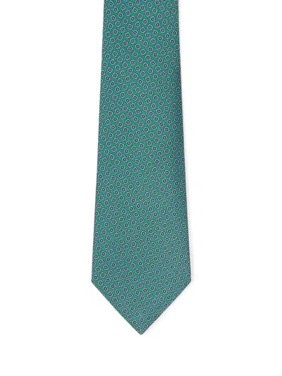 Kiton Fabric Tie With Micro Geometric Pattern In Green