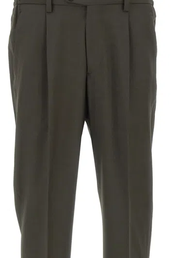 Devore Micro-texture Pleated Trousers In Green