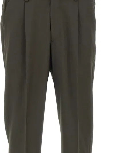Devore Micro-texture Pleated Trousers In Green