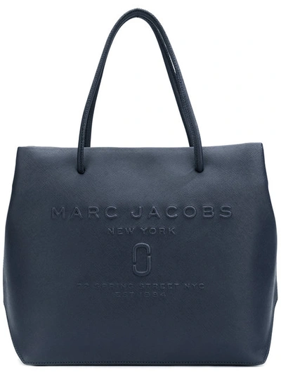 Marc Jacobs East-west Saffiano Leather Tote Bag In Midnight Blue/silver