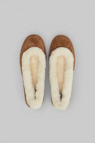 Ugg Soft Suede Ballet Flat With Plush Sheepskin Lining In Brown