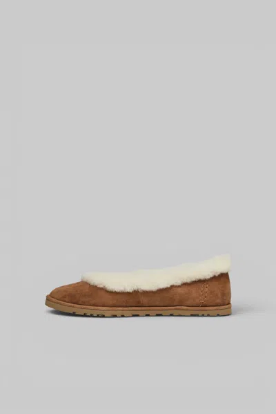 Ugg Soft Suede Ballet Flat With Plush Sheepskin Lining In Brown