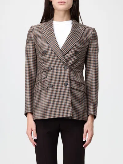 Max Mara Houndstooth T-shirt Jacket Double-breasted Lined Wool-blend In Gray