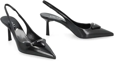 Prada Brushed Leather Slingback In Black