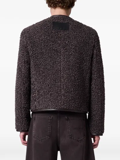 Msgm Bouclé-texture Leather-trim Jacket In Gray
