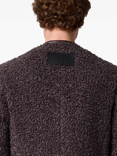 Msgm Bouclé-texture Leather-trim Jacket In Gray