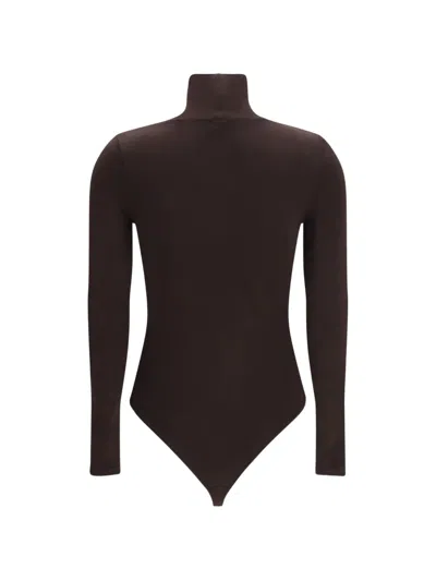 Wolford Colorado String Turtleneck Bodysuit In 브라운