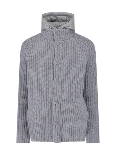 Herno Grey Hooded Waterproof Knit Wool Jacket In Gray