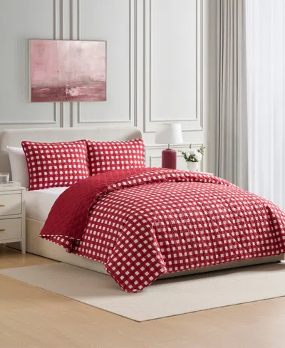 Vcny Home Gingham Microfiber 3-pc. Quilt Set, King In Red