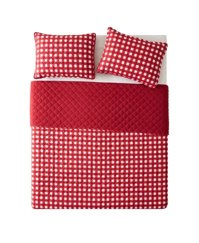 Vcny Home Gingham Microfiber 3-pc. Quilt Set, King In Red