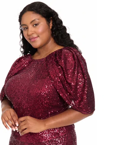 Muse Plus Size Sequin Draped-sleeve Top In Red