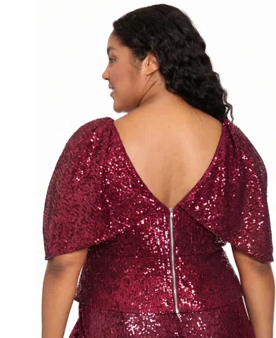 Muse Plus Size Sequin Draped-sleeve Top In Red