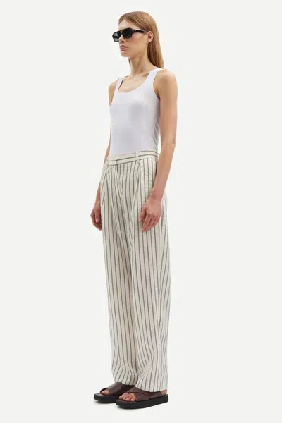 Samsoe & Samsoe Samsoe Samsoe Striped Viscose-blend Trousers In White